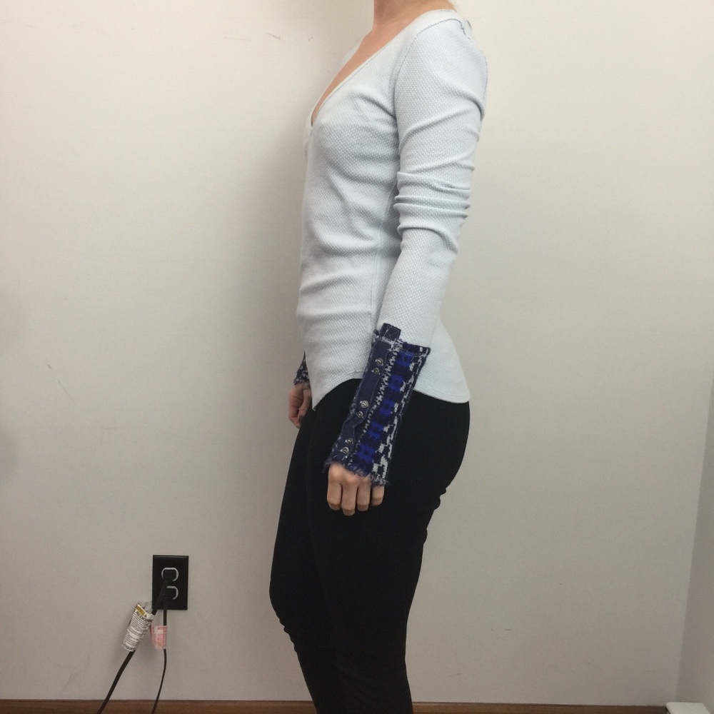 We The Free Thermal Blue Sweater Cuff Shirt Top - Picture 3 of 8